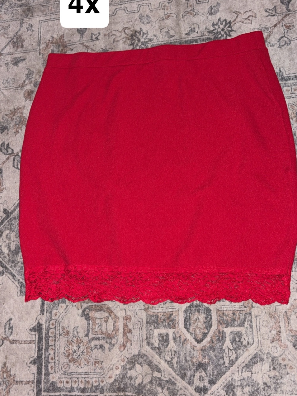 Red Lace-Hem Pencil Skirt - Women